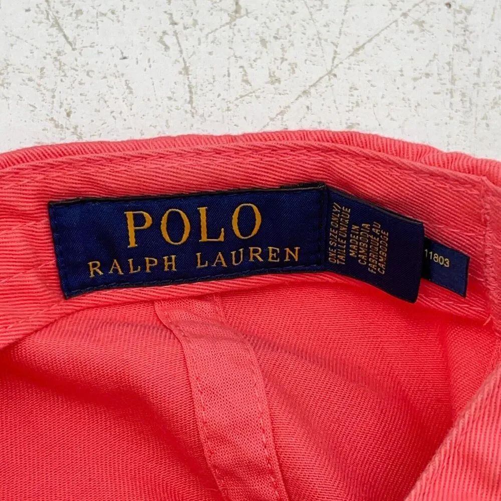 VTG 90s POLO Ralph Lauren Red Dad Hat Strapback Blue Pony Logo Baseball Cap